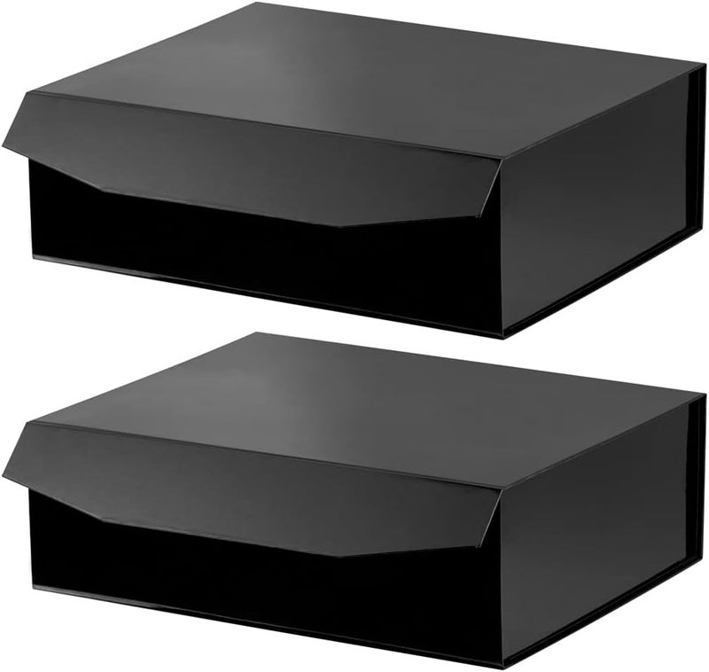 PACKGILO Black Extra Large Gift Box with Lid 2 Pcs 16.5 x 13 x 5.3 Inches, Gift Box large Black Gift Boxes for Presents Clothes Robe Wedding Dress Sweater,Reusable Foldable Bridesmaid Proposal Box（Glossy） - Image 1